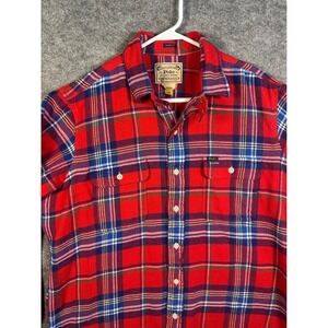 Polo Ralph Lauren Mens Classic Fit Red BluePlaid Flannel Shirt Large Long Sleeve